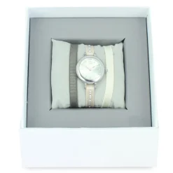 Coffret Les Interchangeables A57273 - Montre Ruban Bracelet Crème Boîtier Argenté Palladium Femme