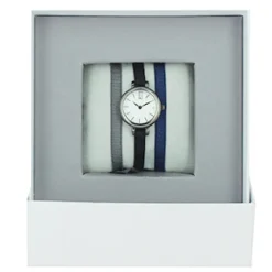 Coffret Les InterchangeablesA57012- Montre Ruban Bracelet Noir Boîtier Blanc Ruthénium Les Interchangeables