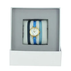 Coffret Les InterchangeablesA56810- Montre Ruban Bracelet Bleu Boîtier Doré Jaune Les Interchangeables