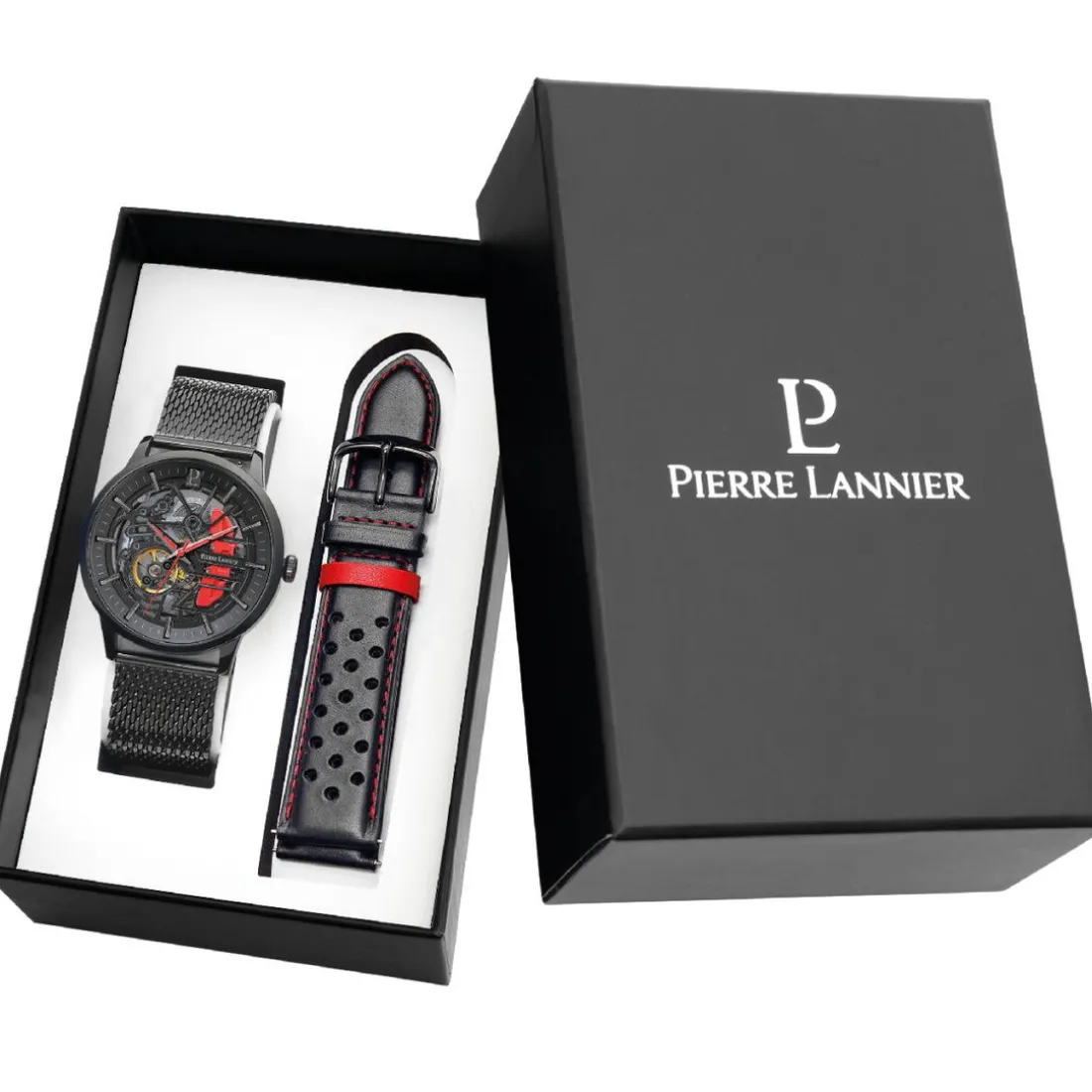 Coffret Montre Homme Pierre Lannier Paddock - 385C439 Bracelet Cuir et acierNoir