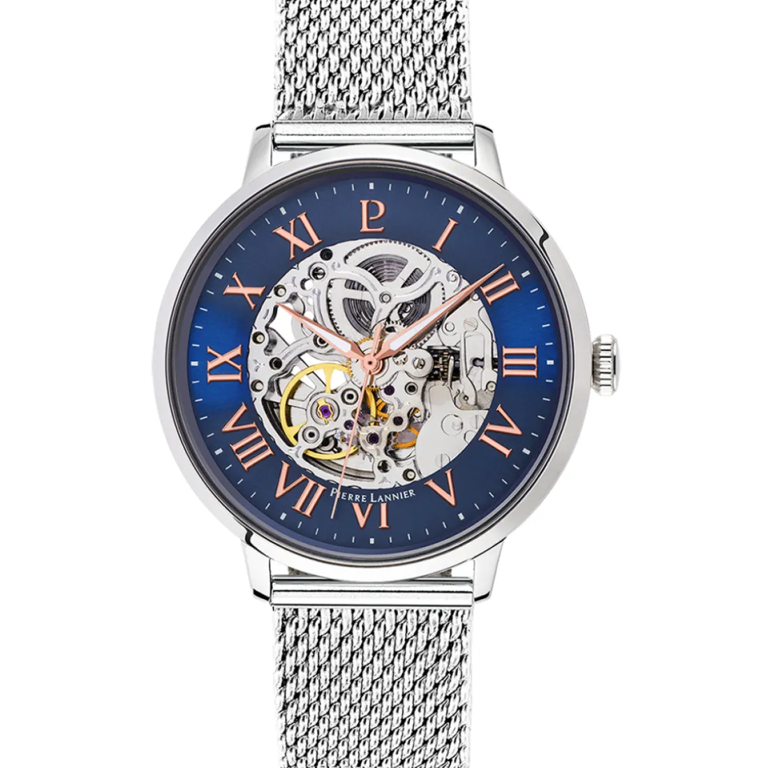 Coffret Pierre Lannier 391C168 - Montre automatic Boîtier acier poli cadran bleu index or rose romainPierre Lannier Montres