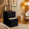 Coiffeuse compacte avec miroir LED, tiroir et pouf intégré Germina Noir