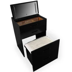 Coiffeuse compacte avec miroir LED, tiroir et pouf intégré Germina Noir