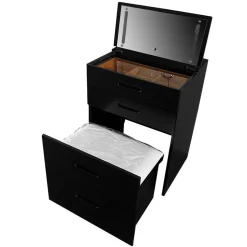 Coiffeuse compacte avec miroir LED, tiroir et pouf intégré Germina XL Noir