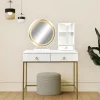 Coiffeuse moderne avec miroir rond lumineux Oracle Blanc et Or