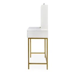 Coiffeuse moderne avec miroir rond lumineux Oracle Blanc et Or