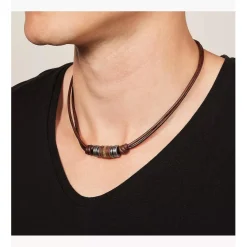 Collier Fossil JF00899797 - Collier Cuir Marron Mode Homme