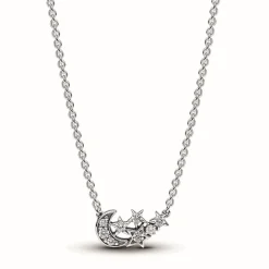 Collier Étoile et Lune Scintillantes en Argent 925/1000 - Pandora Moments