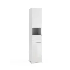 Colonne de rangement salle de bain Bari pivotant 2 Portes 1 niche coloris Blanc laqué brillant