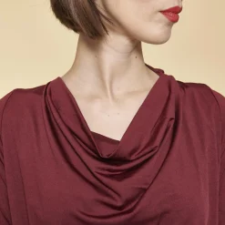 Combinaison manches 3/4 taille élastique dos en V femme - Rouge Grenat