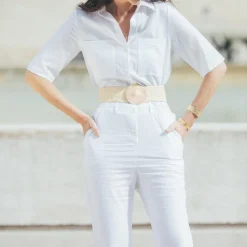 Combinaison pantalon en Lin Alicia Réédition blanc