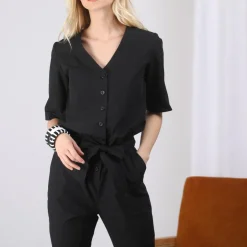 Combinaison pantalon Mado Réédition en coton noir