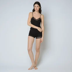 Combishort en maille fines bretelles Iconic noir