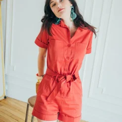 Combishort saharienne Camelia Réédition terracotta en coton