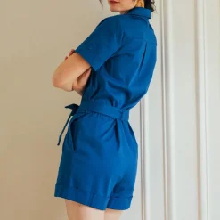 Combishort saharienne Camelia Réédition bleu en coton