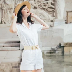 Combishort saharienne en Lin Camelia Réédition blanc