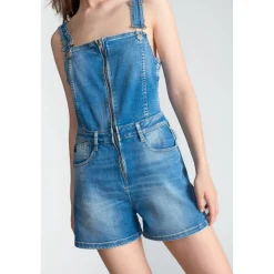 Combishort salopette en jeans SOFIA bleu Fleur