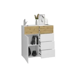 Commode 1 porte 5 tiroirs BELM 1 blanc et naturel