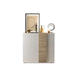 Commode 2 portes Blanc lacqué brillant chene