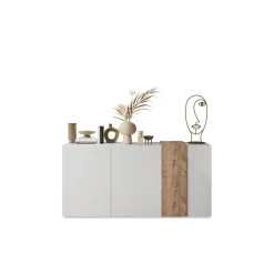 Commode 3 portes Blanc lacqué brillant chene