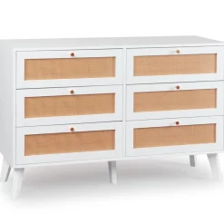 Commode 6 tiroirs avec cannage Dalgora Blanc