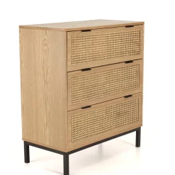 Commode 3 tiroirs cannage naturel pieds métal noir MARCEAU