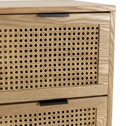 Commode 3 tiroirs cannage naturel pieds métal noir MARCEAU