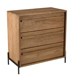 Commode 3 tiroirs en bois de teck recyclé pieds en métal noir