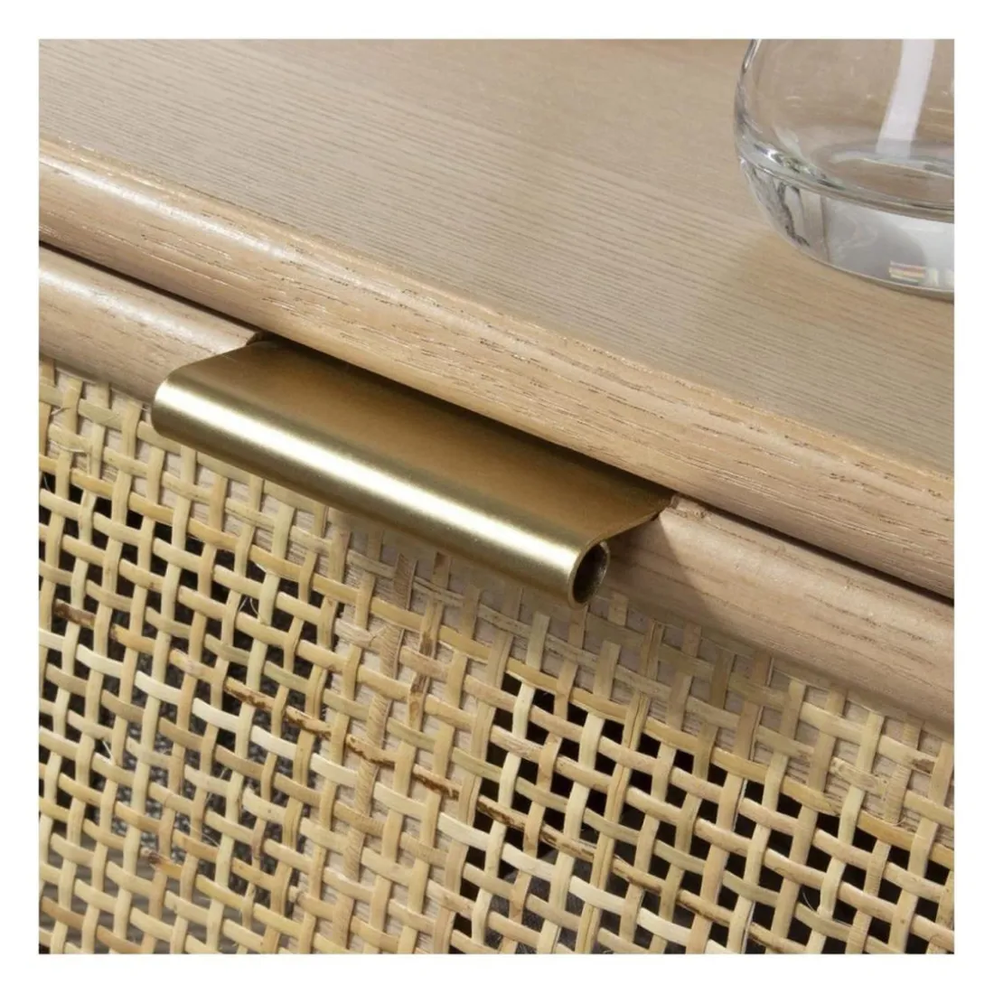 Commode 3 Tiroirs Façade en Cannage Rotin Naturel Beige
