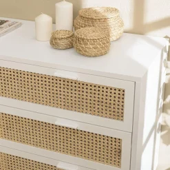Commode blanche 3 tiroirs cannage naturel SANDRO