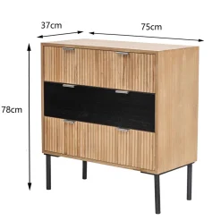 Commode Chambre Scandinave Bois Metal 3 Tiroirs Rangement Marron