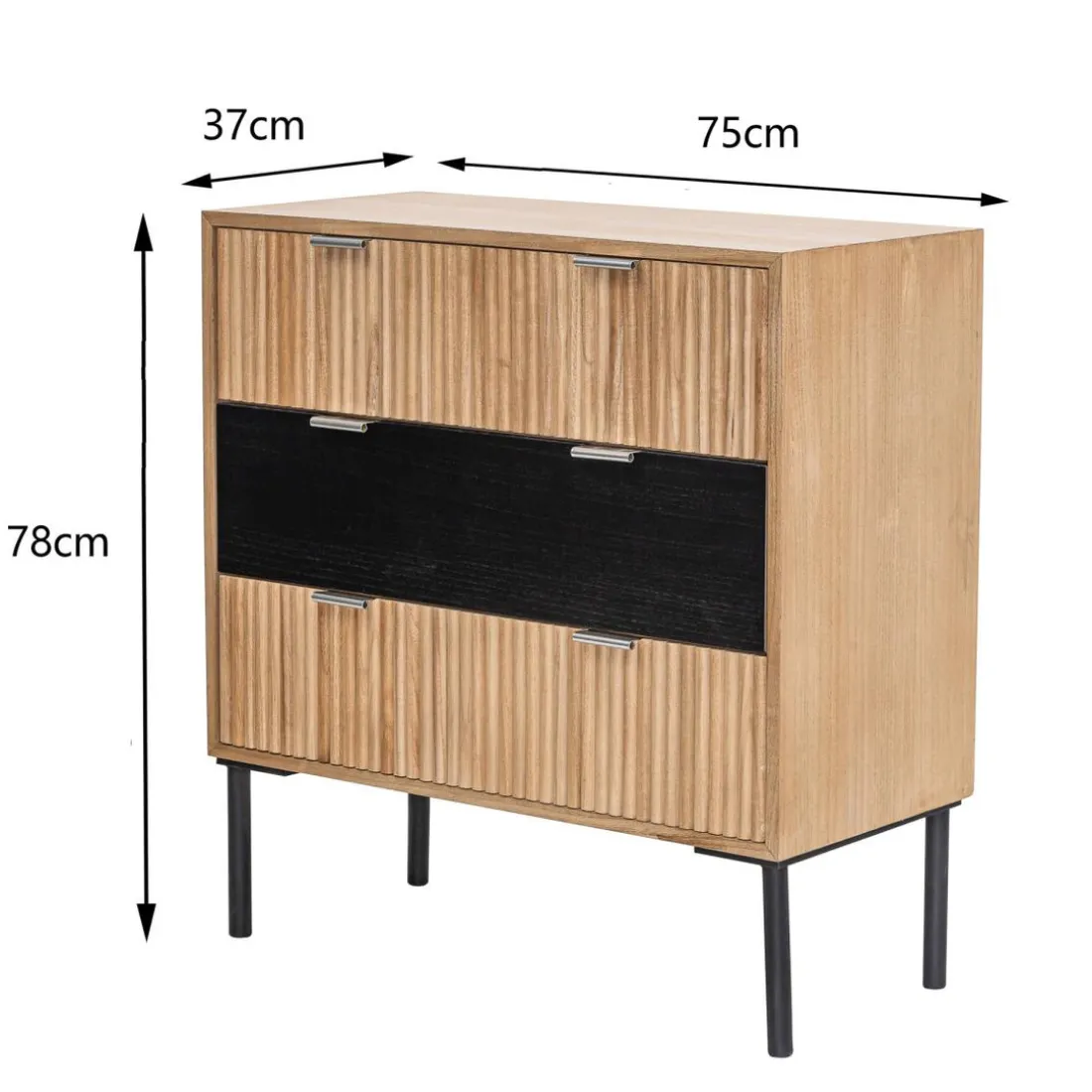 Commode Chambre Scandinave Bois Metal 3 Tiroirs Rangement Marron