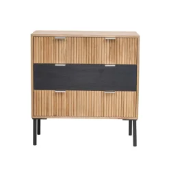 Commode Chambre Scandinave Bois Metal 3 Tiroirs Rangement Marron