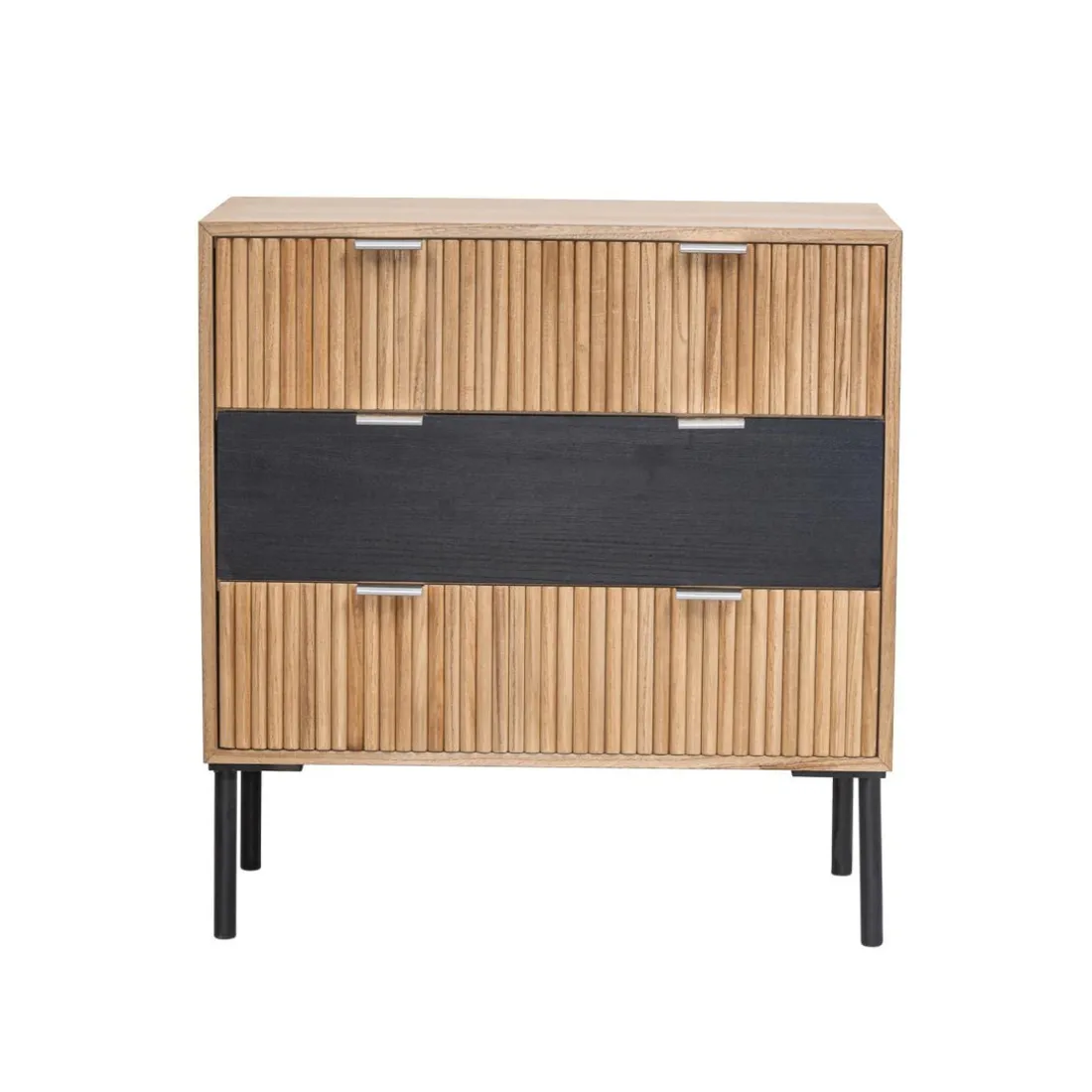 Commode Chambre Scandinave Bois Metal 3 Tiroirs Rangement Marron