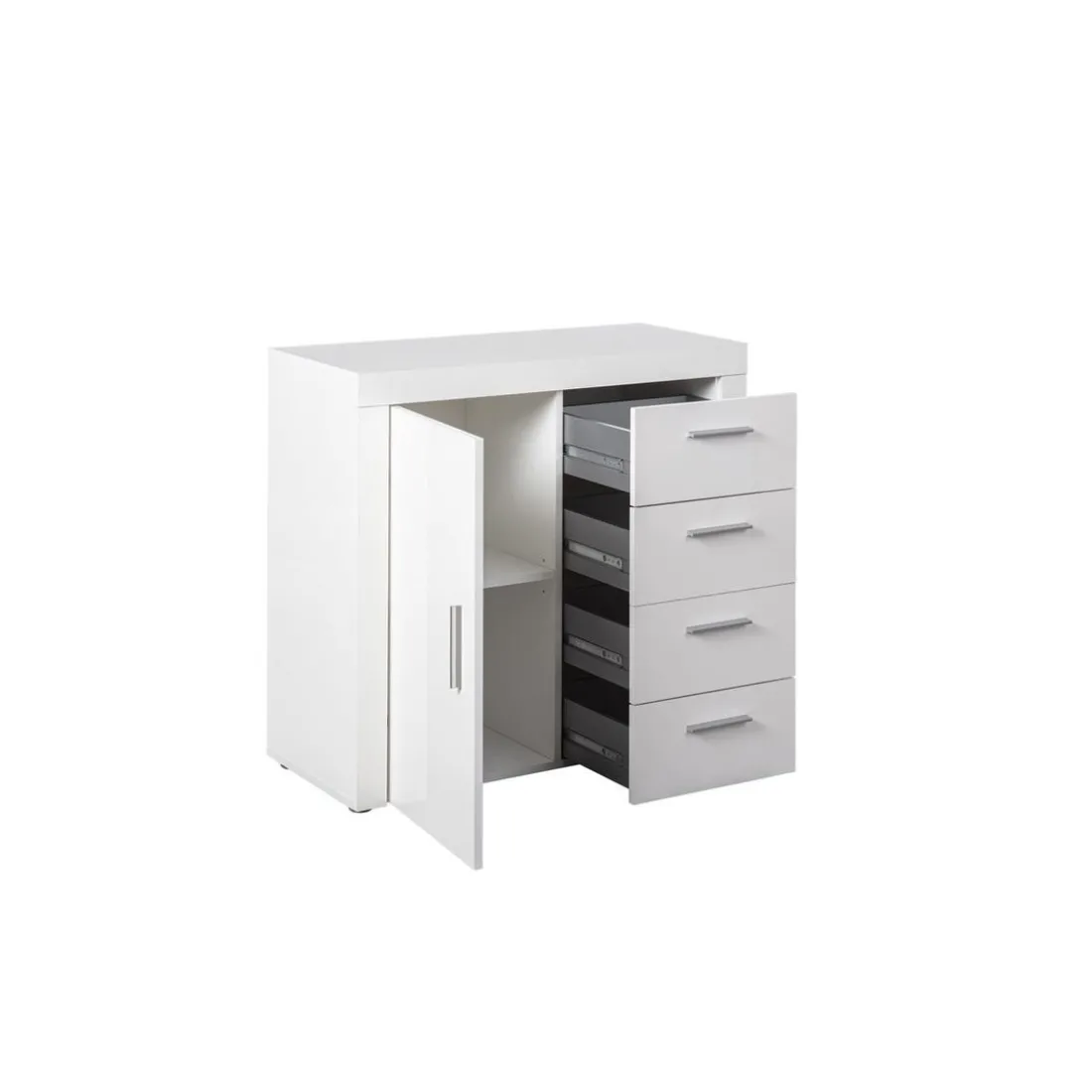Commode CORBET 1 Porte 4 Tiroirs Blanc Brillant