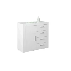 Commode CORBET 1 Porte 4 Tiroirs Blanc Brillant
