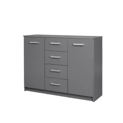 Commode ELENZIO gris 2 portes 4 tiroirs
