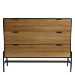Commode marron et noire 3 tiroirs Pin pieds métal noir