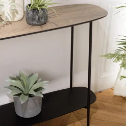 Console 2 plateaux bi-matière mocha noir pieds métal JULIA