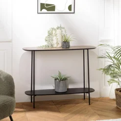 Console 2 plateaux bi-matière mocha noir pieds métal JULIA