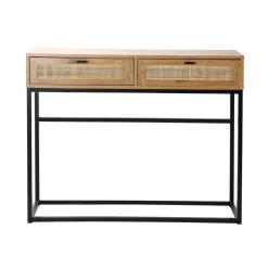 Console 2 Tiroirs avec Cannage Rotin en bois Beige
