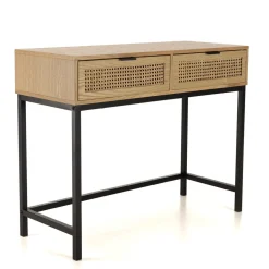 Console 2 tiroirs cannage naturel pieds métal noir MARCEAU