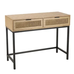 Console 2 tiroirs cannage naturel pieds métal noir MARCEAU