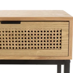 Console 2 tiroirs cannage naturel pieds métal noir MARCEAU
