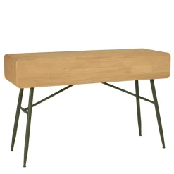 Console 2 tiroirs en pin couleur naturelle et pieds métal vert HELENA