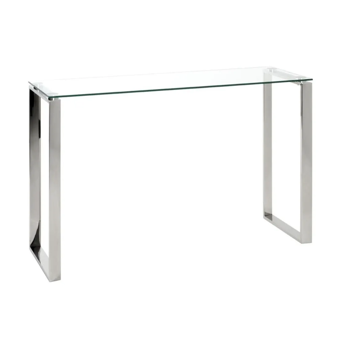 Console avec structure en Inox brillant et plateau en Verre trempé Argenté