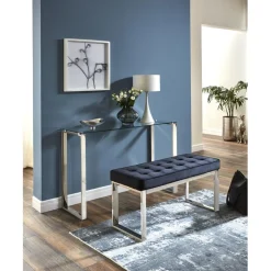 Console avec structure en Inox brillant et plateau en Verre trempé Argenté