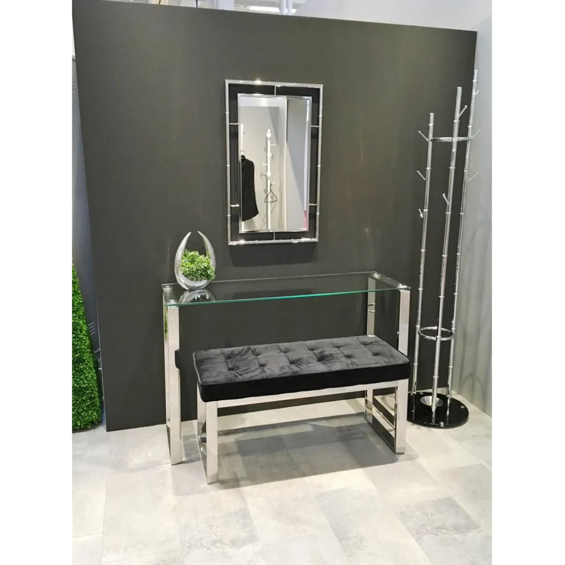 Console avec structure en Inox brillant et plateau en Verre trempé Argenté