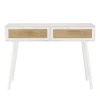 Console blanche 2 tiroirs cannage naturel