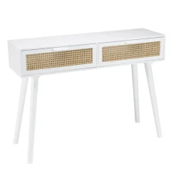 Console blanche 2 tiroirs cannage naturel